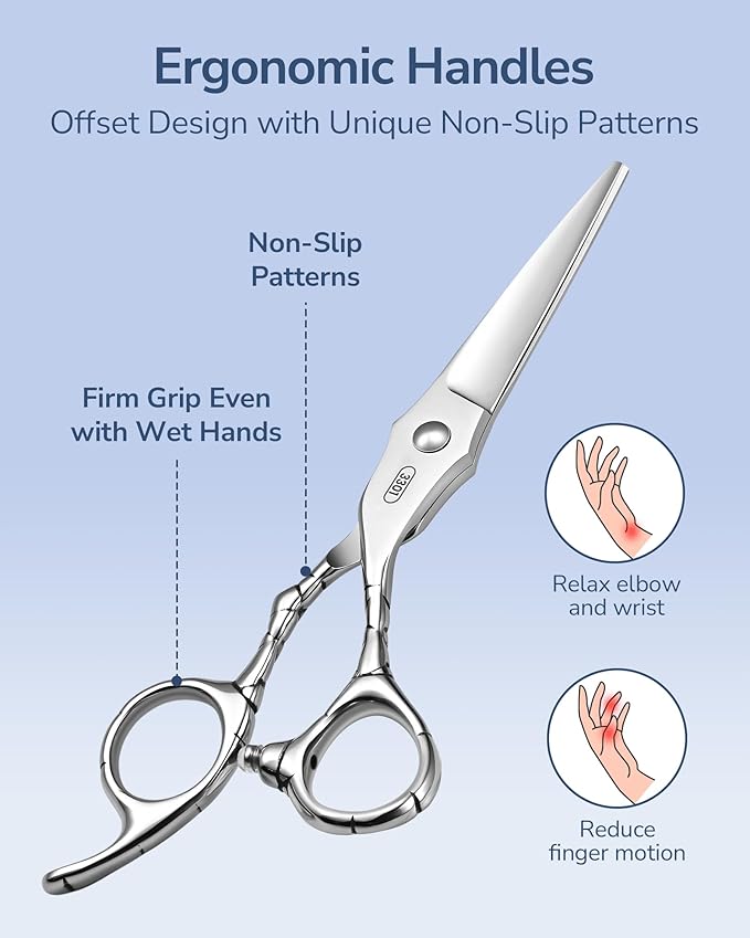 ULG Professional Hair Cutting Scissors 7" Japanese Stainless Steel Hand-Honed Barber Scissors for Home & Salon Use, Ergonomic Textured Handle for Men & Women