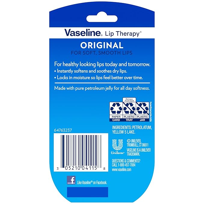 Vaseline Lip Therapy Original Mini Counter Display 2-Packs (48 Jars) – Bulk Lip Balm, Moisturizer for Soft, Smooth & Glossy Lips, 0.25 Oz Ea