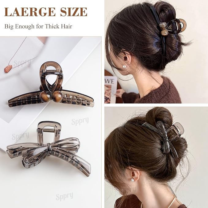 Classic Assorted Hair Claw Clips for Women Thick/Thin Hair, Set of 5, Brown & Black (02)