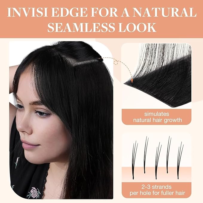 GOO GOO Invisi Edge Clip in Hair Extensions 18inch 140g 7Pcs Injected Seamless PU Clip in Hair Extensions, Virgin Real Human Hair, 2 Dark Brown