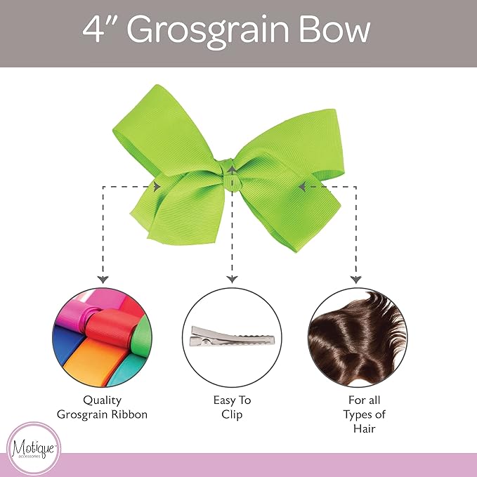 4 Inch Grosgrain Hair Bow for Girls (Lime)