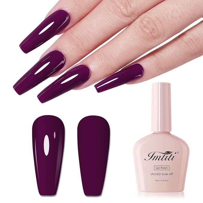 Imtiti 10ml Deep Purple Gel Nail Polish Long Lasting Soak Off UV Led Fall Gel Polish Salon DIY at Home Gift for Women 1Pcs