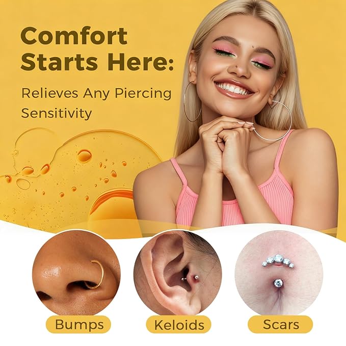 0.5oz -100% Natural Piercing Bump Solution & Keloid Bump Removal Drops (with 20 Cotton Swabs), Professional Piercings Aftercare Oil to Relieve & Reduce Appearance of Keloid/Scar on Nose, Ear & Belly