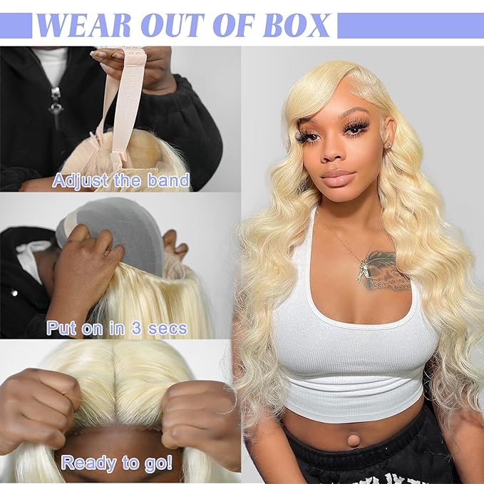 Alimubi 613 Lace Front Wig Human Hair 5x5 Body Wave Glueless Wigs Human Hair Pre Plucked Pre Cut Wear and Go Blonde Wig Human Hair(40 Inch)