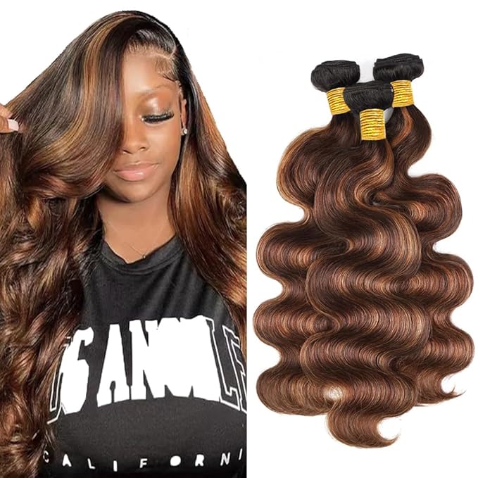 Brown Bundles Human Hair P4/30 Body Wave Bundle 12 14 16 Inch Brazilian Virgin Hair 3 Bundles Two Tone Brown Mixed Light Brown Bundle