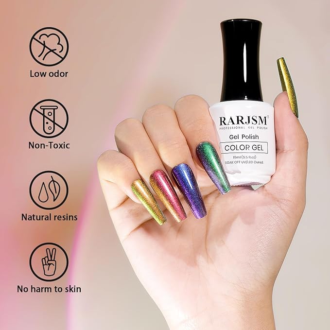 RARJSM Chameleon Glitter Gel Nail Polish Purple Red to Green Shimmery Multichrome Color Changing Gel Polish Curing Requires Sparkle Shimmer Nail Gel Varnish Soak Off DIY at Home Salon 15ml