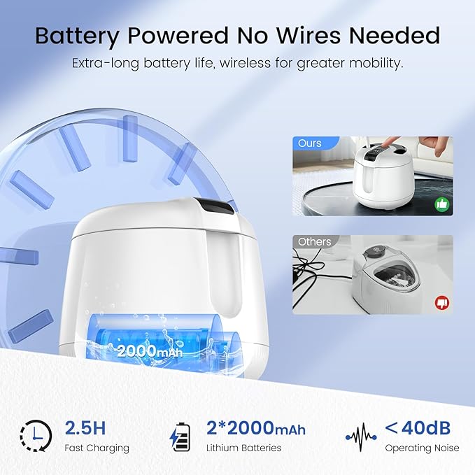 MEKO Cordless Ultrasonic Retainer Cleaner Machine, 48kHZ Rechargeable Denture Cleaner with 4000mAh Battery, IPX5 Waterproof Dental Pod for Aligner, Braces, Jewelry, Toothbrush Head-White