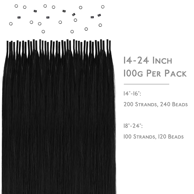 WENNALIFE I Tip Hair Extensions Real Human Hair, 100g 200s 16 Inch Jet Black Remy Itip Human Hair Extensions Invisible Itips Straight I Tips Cold Fusion Extensions