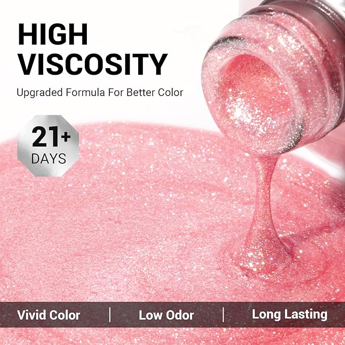 MelodySusie Sweet Pink Glitter Gel Nail Polish,0.5fl oz Soak Off UV LED Sparkle Pink Glitter Gel Polish Christmas Gift for Women Nail Art Manicure Salon DIY Nail Design Decoration at Home-A1617