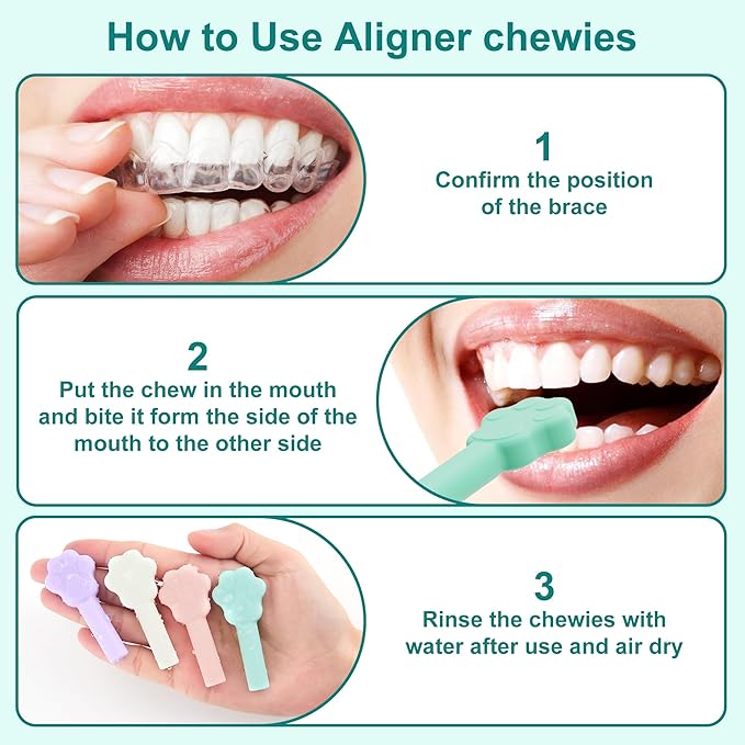 Aligner Chewies for Invisalign, 8-Pack Cat Claws Style Silicone Orthodontic Munchies Chompers For Invisalign Braces, Aligners, Retainers (Unflavored, Mint, Taro flavor, Strawberry)