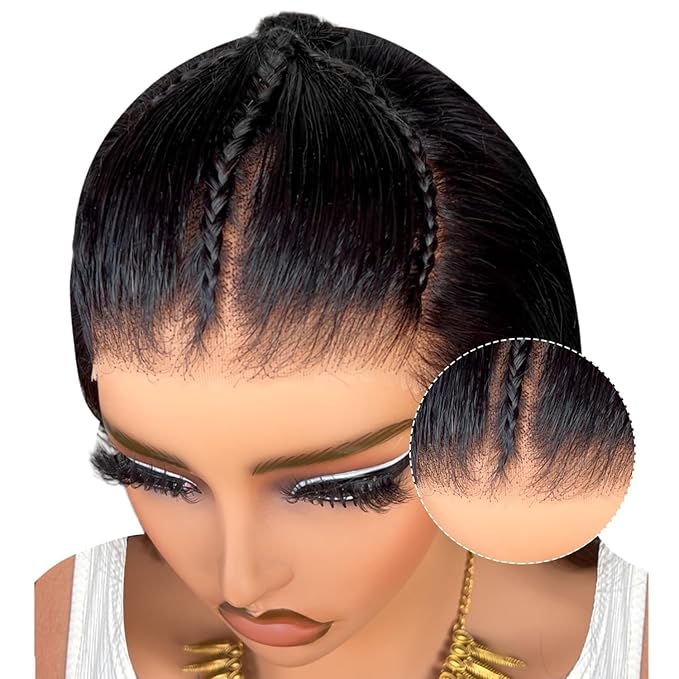 AMIRTY 250% Density Ready to Go 9x6 glueless braided wigs for black women Bleached Knots Ombre Straight Wigs Human Hair Wear and Go Glueless wigs human hair Natural Color 22 Inch