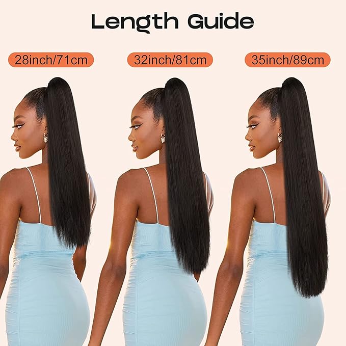 SEIKEA 28" Ponytail Extensions Drawstring Long Straight Fake Pony Tail Natural Soft Clip in Hair Extension Synthetic Heat Resistant Hairpiece - Ash Blonde with Golden Blonde