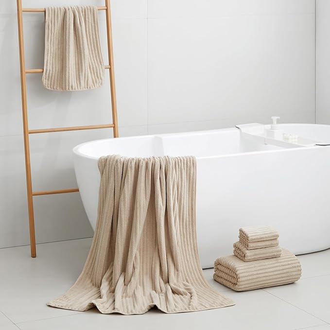 Oversized Bath Sheets 40x80 Inches Extra Large Bath Towels for Adults Super Soft Quick Dry Highly Absobent Microfiber Shower Towels for Bathroom, Pool, Gym, Yoga Towel (Beige, 2Piece)