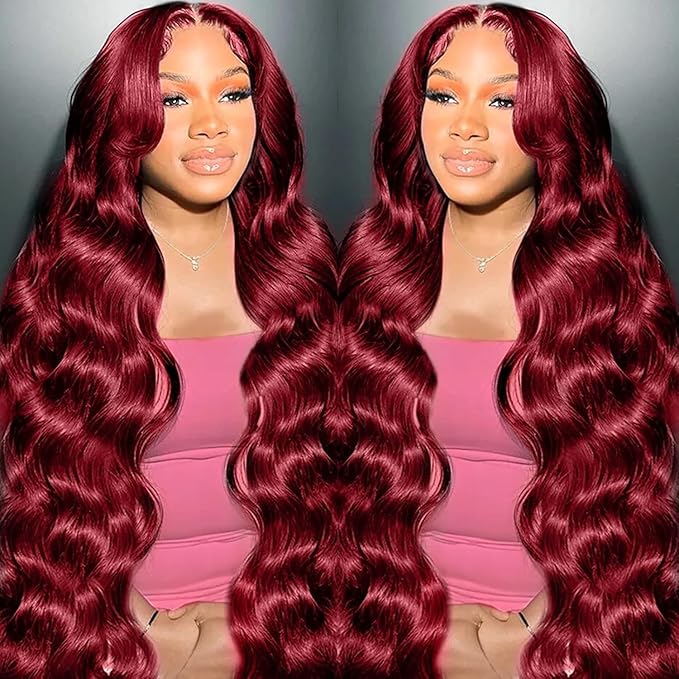 Red Lace Front Wigs Human Hair Body Wave 13x6 HD Glueless Wig 32 Inch 200 Density Pre Plucked With Baby Hair Burgundy Lace Front Wigs for Women