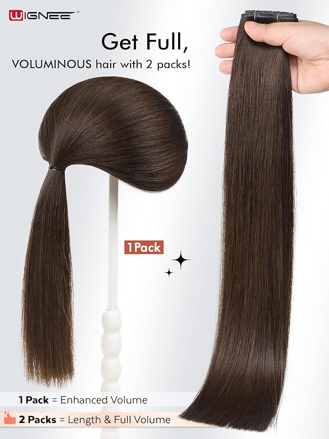 WIGNEE 100% Remy Dual Hand Tied OVO Human Hair Extension 18 Inch Micro Beaded Double Invisible Weft Hair Extensions Human Hair Brown Color Sew in Hair Extensions Glueless(2)