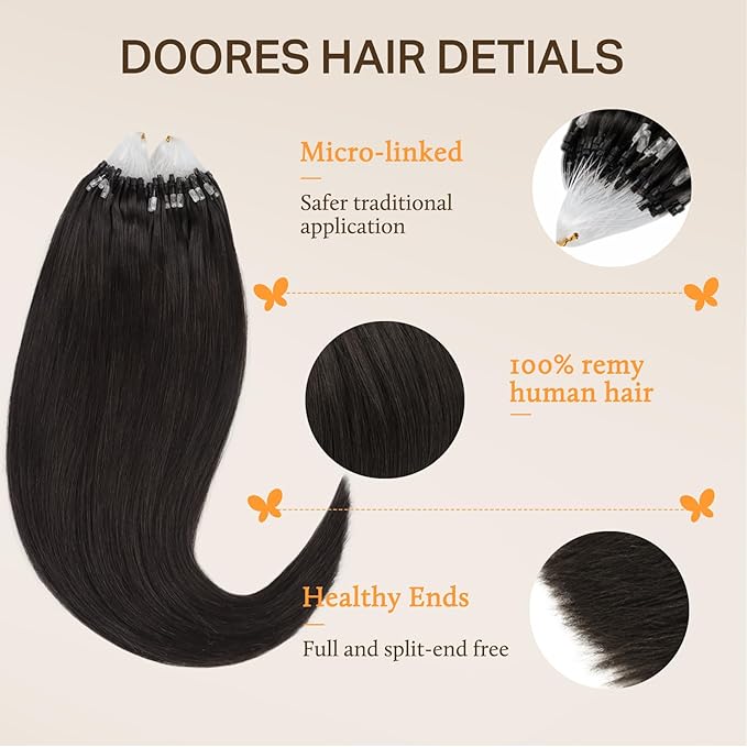 DOORES Micro Hair Extensions Human Hair, Dark Brown 24 Inch 50g/50s, Cold Fusion Silky Straight Extensions for Women