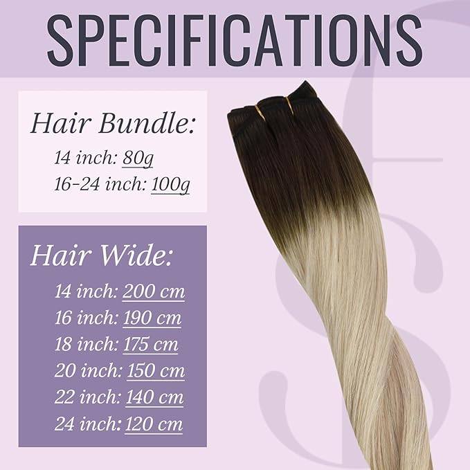 fshine Sew in Real Human 18 Inch Ombre Double Weft Sew Remy Brown Fading to Ash and Blonde Weft Hair 100g 18 Inch-100g