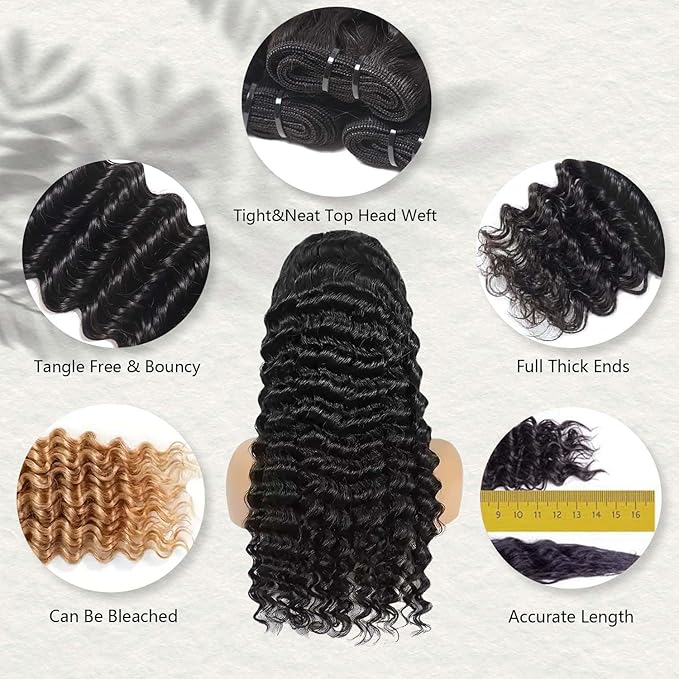 12A Deep Wave Bundles Human Hair 3 Pcs 24 26 28 Inche Brazilian Deep Cury Bundles Human Hair 100% Unprocessed Brazilian Virgin Hair Wet and Wavy Natural Black Women Hair Extensions