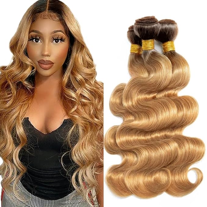 Ombre Brown Bundles Human Hair Honey Blonde Body Wave Bundles 14 16 18 inch Two Tone Black to Blonde Color