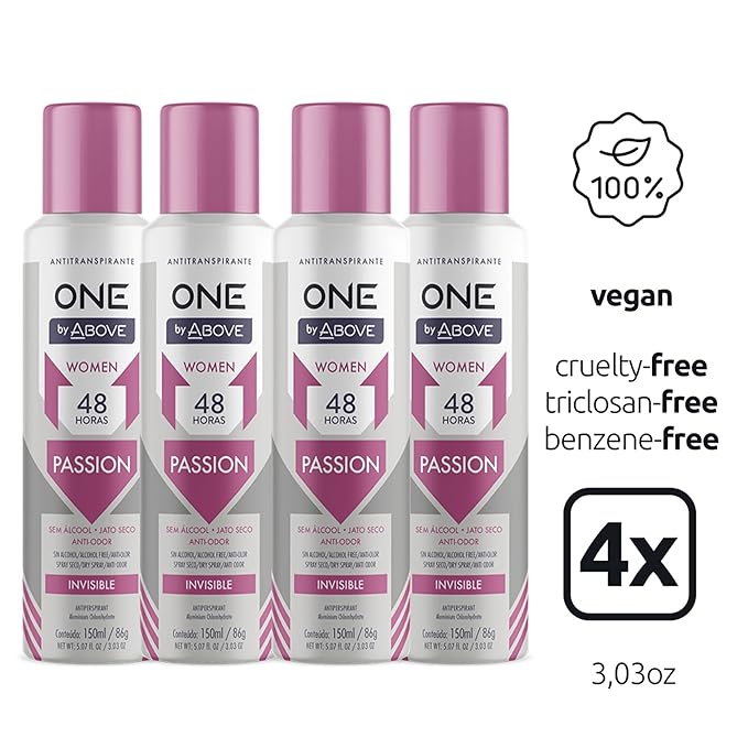 ABOVE 48 Hours One Antiperspirant Deodorant, Passion, 4 Pc - Dry Spray Deodorant for Women - Antiperspirant Spray - No Stain - Cruelty-Free