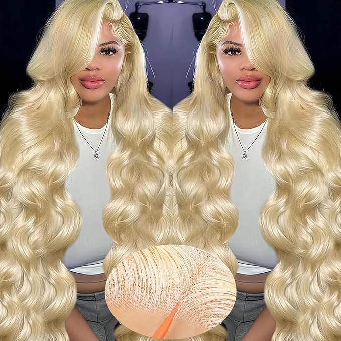 613 Lace Front Wig Human Hair 200 Density Blonde Glueless Wigs Pre Cut 34 Inch Blonde Wig Pre Plucked With Baby Hair Body Wave 4X4 Lace Closure Wigs For Women