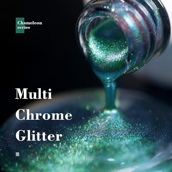 RARJSM Chameleon Glitter Gel Nail Polish Blue to Green Color Changing Pigments Gel Polish 15ML Multichrome Holographic Sparkle Shimmer Nail Gel Varnish Soak Off Curing Requires DIY at Home Salon
