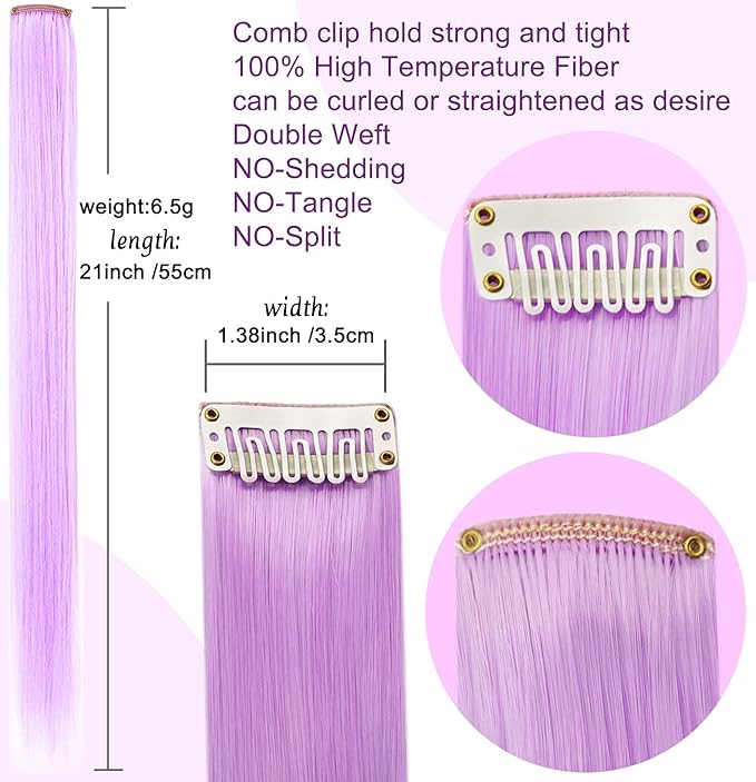 12 PCS 20 inch Light Colors Wig Pieces Colorful Party Highlights Clip in Coloured Hair Extensions Multicolors Straight Synthetic Hairpieces for Woman Girls Hair Accessories