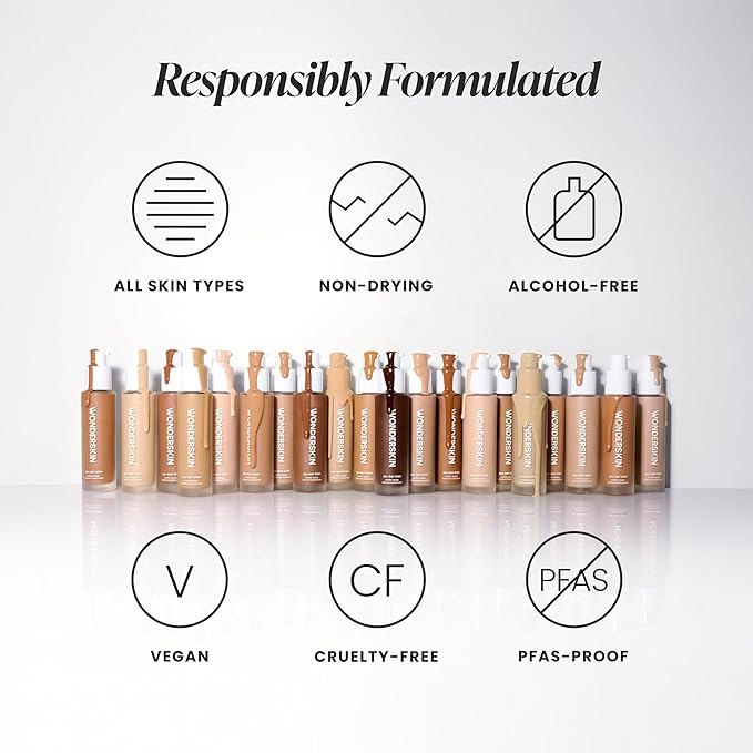 Wonderskin Hyper Bond All-Day Stay Serum Foundation – Waterproof, Transfer-Proof, 24HR Longwear Face Makeup with Niacinamide & Hyaluronic Acid – Lightweight, Natural Finish (Aura)