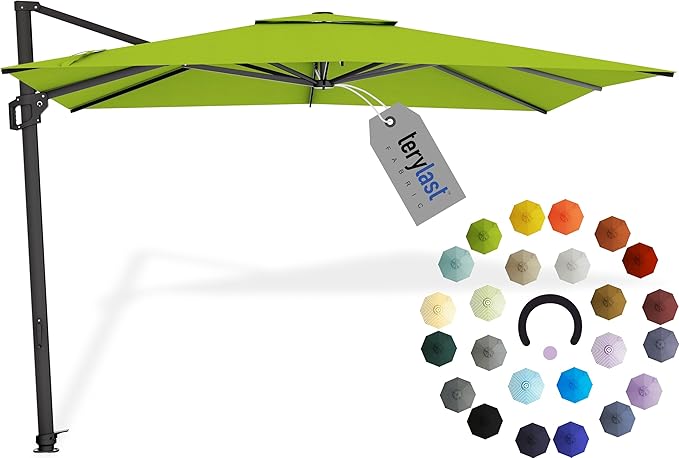 Midtown Umbrellas 9 x 9 Ft Outdoor Cantilever Patio Umbrella w/Terylast Pear Green Fabric - Rotate 360° Offset Patio Umbrella, Deck Patio Umbrella, Backyard Umbrella & Garden Umbrella - Black Frame