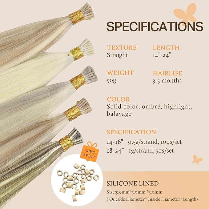 DOORES I Tip Hair Extensions Human Hair, Pearl Blonde 50g/50s 18 Inch, Itip Real Human Extensions Pre Bonded Cold Fusion