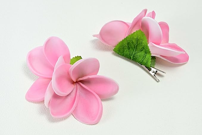Pack of 2 Real Touch Flowers Hawaiian Flower Hair Clips Plumeria Hibiscus Hair Clips Handmade Hair Accessories for Beach Wedding Bridal Party Mother's Day Women Girls Holiday Gifts (c-823, 2pcs)