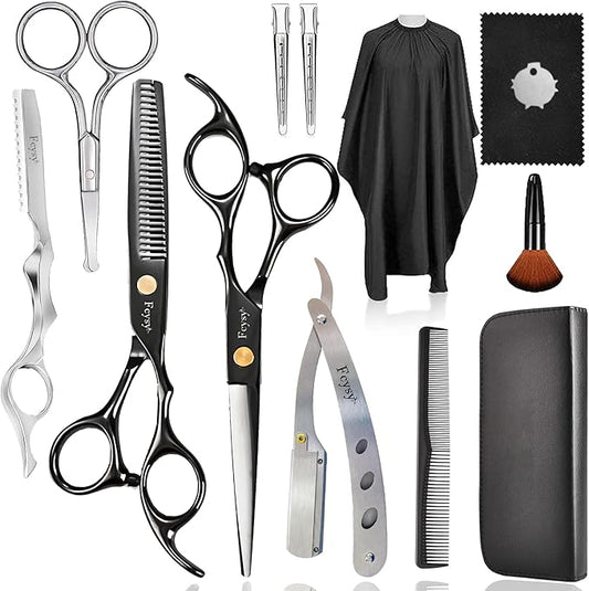 Hair Cutting Scissors Barber Shears Kit, Fcysy Capas De Barbero Profesional Hair Thinning Scissors for Haircutting, Haircut Scissors Blending Shears Eyebrow Hair Trimming Scissors Set for Men Women