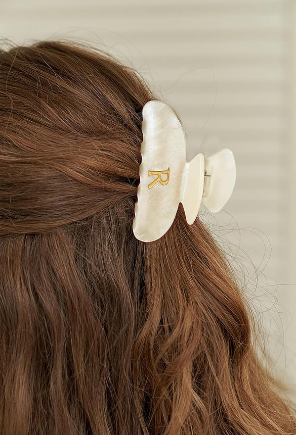 LILIE&WHITE Acrylic Letter Hair Clips For Women Stylish R Monogram Hair Claw Alphabet Hair Clip Fashion Glitter Claw Clip Elegant And Durable Hair Accessory Large Hair Clips R