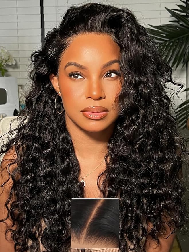 Julia Hair Water Wave Wear and Go Glueless Wig Pre Cut Lace Front Wigs Human Hair Pre Plucked for Beginners Wet and Wavy HD Swiss Lace Closure Wigs 12A Brazilian Hair Natural Color 16 Inch