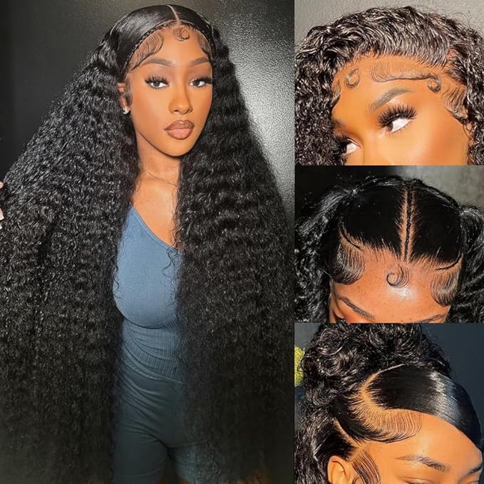 200% Density 26 Inch 13x6 Deep Wave Lace Front Wigs Human Hair Curly HD Lace Front Human Hair Wig Pre Plucked 100% Real Human Hair No Synthetic Blend No Tangle No Shedding Triple Lifespan 3X