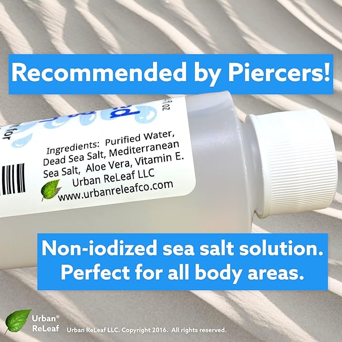 Urban ReLeaf Unscented Piercing Solution ! Non-Iodized Sea Salt Healing Soak. Lip, Tongue, Septum, Dimple, Mouth. NO Scent. Ready to use. Made Fresh in USA. Soothe & Calm.