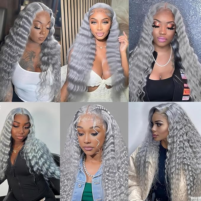 Gray Bundles Human Hair Silver Deep Wave Bundle Brazilian Unprocessed Virgin Hair 3 Bundles 24 26 28 Inch Light Grey Bundle