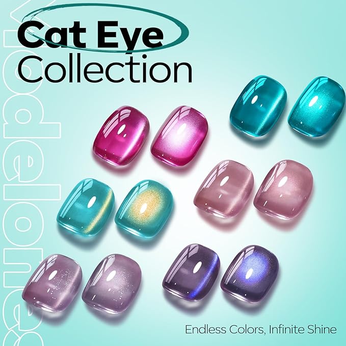 modelones 9D Magnetic Cat Eye Gel Nail Polish Green Holographic Mint Blue Golden Shimmer, 15ML UV LED Soak Off Gel Nail Art Manicure 15ML