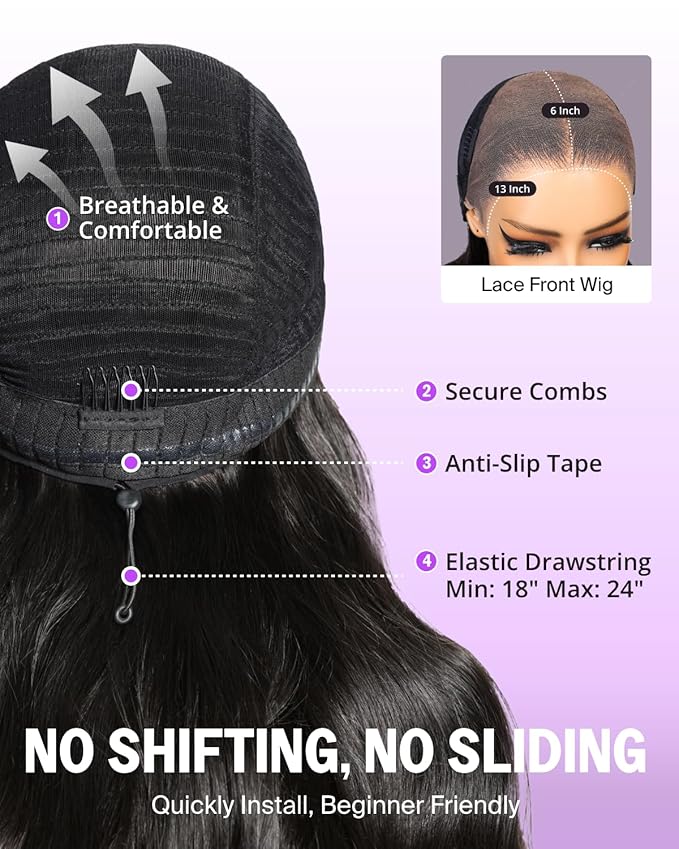 30 Inch Lace Front Wig Human Hair Glueless Wear and Go 13x6 Body Wave HD Lace Front Wigs Pre Plucked Pre Cut Ear-To-Ear Frontal Drawstring Wig Human Hair with Tapes 220% Density