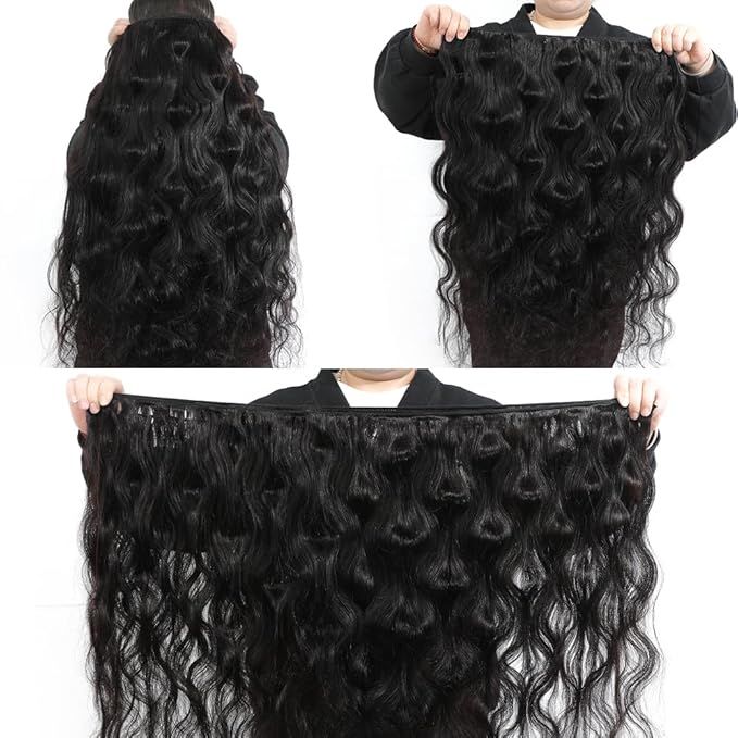 15A Raw Human Hair Bundles Body Wave Human Hair,Triple Lifespan Indian Virgin Hair,No Tangle Shedding,Multiple Washes Keep Texture Silky Soft (4 Bundles Natural Color, 24 26 28 30 Inch)