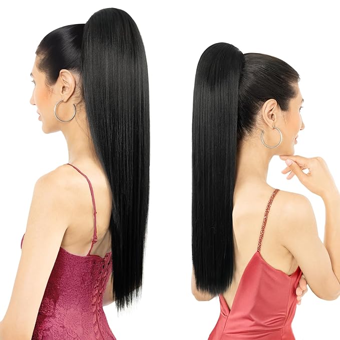 Ponytail Extension, 24" Long Straight Claw Clip Ponytail Extension clip on ponytails hair clip Hair claw clip Fake Ponytail Hairpieces for Women - Jet Black