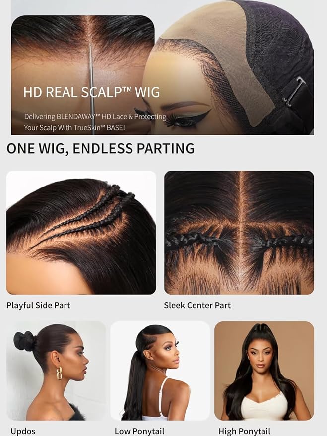 Julia Hair HD Real Scalp Glueless Wig 13x4 Pre Everything Skin-melt Lace Front Wigs Human Hair Loose Wave with Face Framing Invisi Drawstring Bleached Knots Natural Hairline 180% Density 24 Inch