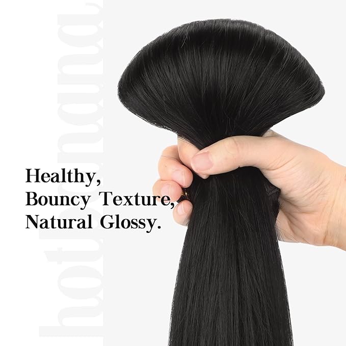 HOTBANANA Human Hair Clip in Hair Extensions, Natural Black 120g Clip in Hair Extensions Real Human Hair Straight Remy Hair 16 Inch 7pcs