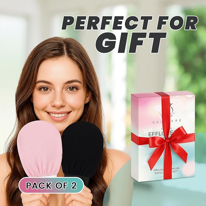 Exfoliating Glove Pack of 2 – Deep Cleaning Exfoliating Body Scrubber- Exfoliating Gloves for Shower for Smooth Radiant Skin – Dead Skin Remover & Body Scrub Mitt for Skin Cell Renewal