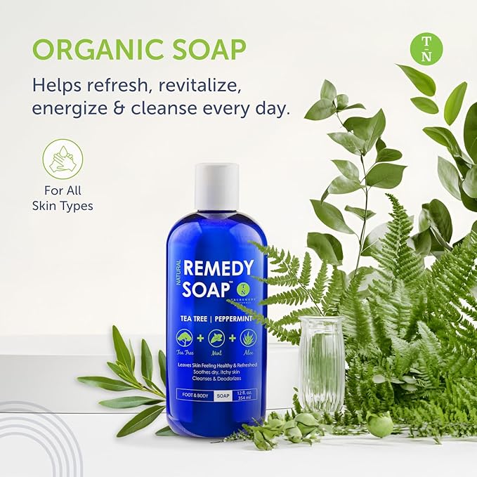 Truremedy Naturals Body Wash 2-pack (12 oz Each) Natural Antifungal Shower Gels - Tea Tree & Peppermint and Eucalyptus & Rosemary