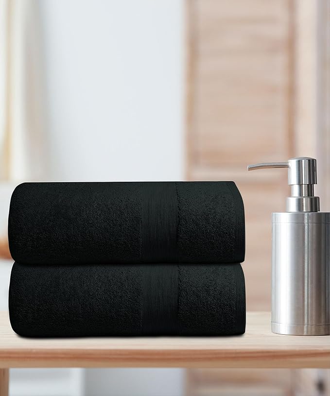 Softolle 100% Cotton Luxury Bath Sheets - Pack of 2 (35" x 70") | Super Soft, Quick-Dry & Highly Absorbent Towels for Bathroom, Home, Spa & Gym (Black)