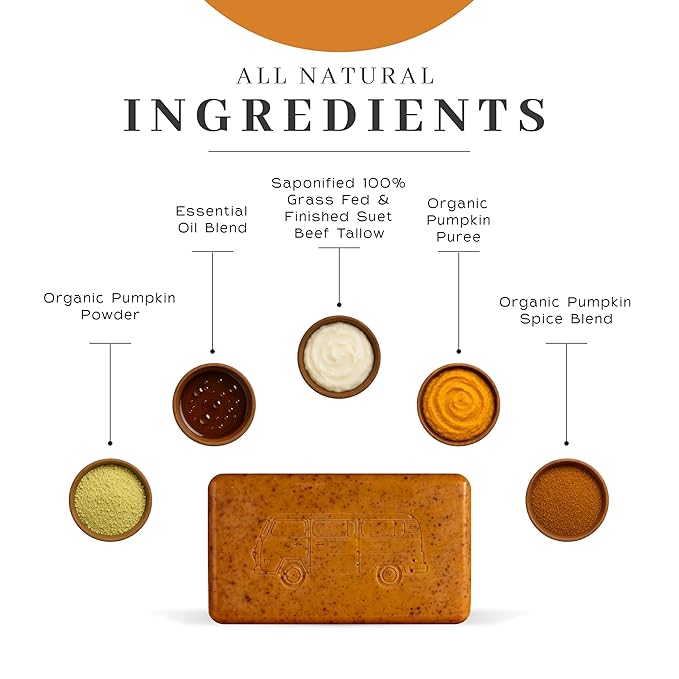 VanMan Pumpkin Spice Body Soap - Grass Fed Finished Suet Beef Tallow & Pumpkin Puree - Nourishing, Hydrating & Moisturizing Natural Bar Soap with Essential Oils - Autumn Scent - 3.8 oz Bar (10 Pack)