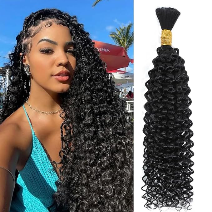 20 Inch Human Braiding Hair 50g Deep Wave Bulk Human Hair for Braiding Brazilian Virgin Human Hair Bundles Wet and Wavy Bundles No Weft Curly Human Hair Extensions for Boho Braids Natural Black