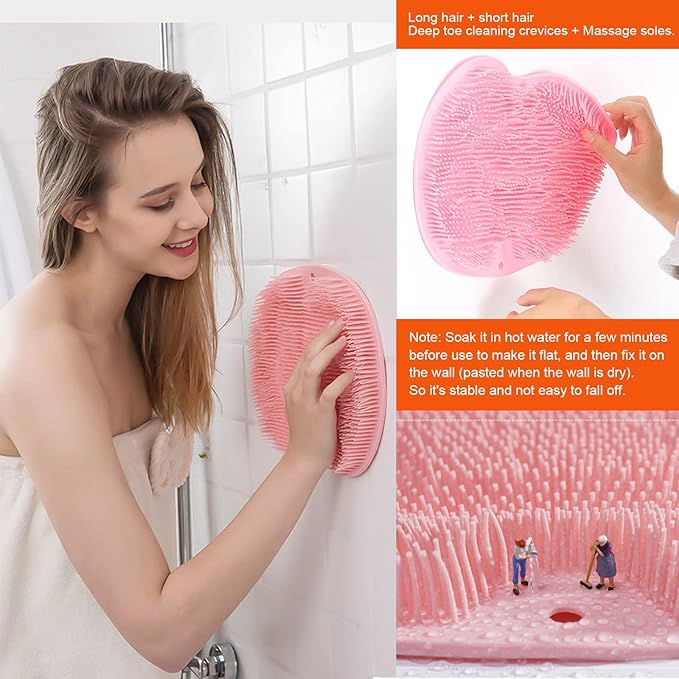 2 Pack Shower Back & Foot Scrubber, Wall Mounted Back Scrubber Silicone Bath Massage Cushion Brush with Suction Cups, Bathroom Wash Mat Exfoliating Dead Skin Brush (L-Blue Grey)