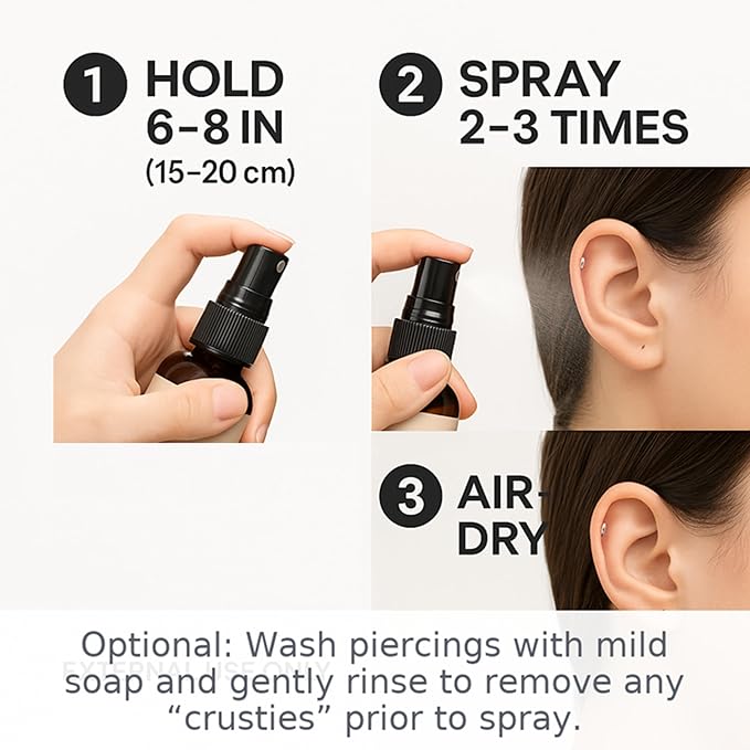 Wacan Advanced Tea Tree Piercing Spray, Saline Aftercare Piercing Cleaner for Bumps & Irritation, Alcohol-Free pH-Balanced, Safe for Ears Nose Belly